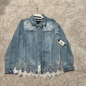 FDJ Blue Jean Jacket with Lace Trim